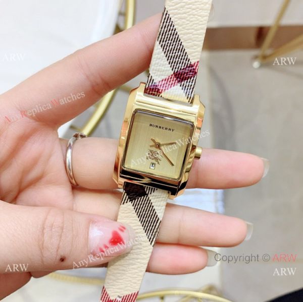Copy Burberry 25mm women Watches Gold Case Black Leather Band Copy Burberry 25mm women Watches Gold Case Black Leather Band