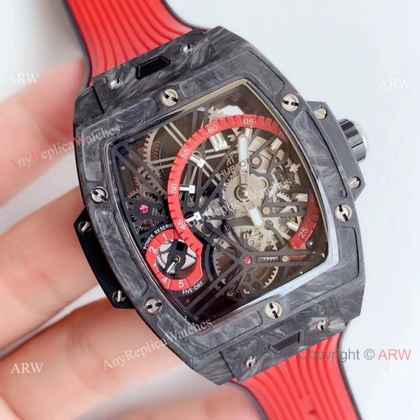 Swiss Grade Copy Hublot Spirit of Big Bang Tourbillon Carbon Watch Red Rubber Strap Swiss Grade Copy Hublot Spirit of Big Bang Tourbillon Carbon Watch Red Rubber Strap