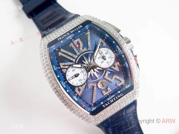 Swiss Clone Franck Muller Vanguard Yachting Blue Dial diamond Watch 7750 Movement Swiss Clone Franck Muller Vanguard Yachting Blue Dial diamond Watch 7750 Movement