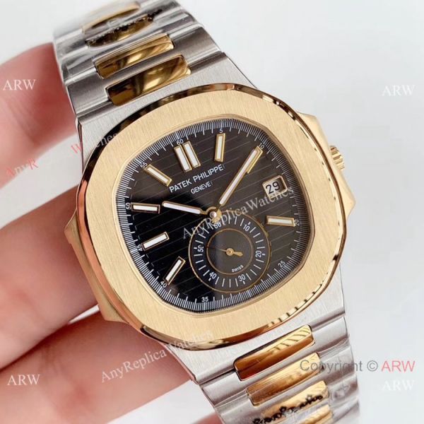 Highest Quality Copy Patek Philippe Nautilus Two Tone Black Watch Swiss Grade 1 Highest Quality Copy Patek Philippe Nautilus Two Tone Black Watch Swiss Grade 1