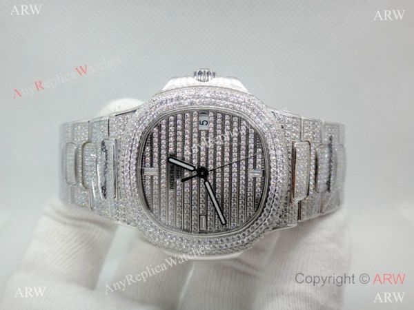 Swiss Grade Copy Patek Philippe Nautilus Jumbo Cal 324 Watch Stainless Steel Iced Out Swiss Grade Copy Patek Philippe Nautilus Jumbo Cal 324 Watch Stainless Steel Iced Out