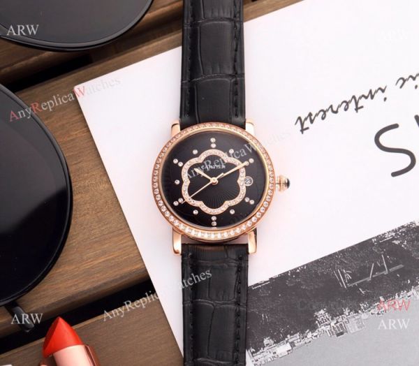Copy Cartier Red Leather Strap Rose Gold Diamond Quartz Watch 35mm Copy Cartier Red Leather Strap Rose Gold Diamond Quartz Watch 35mm