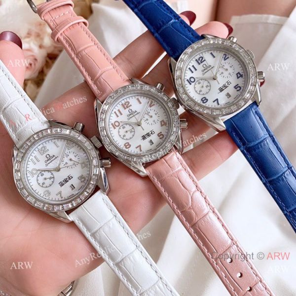 New Copy Omega Speedmaster Chronograph watches SS Blue Leather Band New Copy Omega Speedmaster Chronograph watches SS Blue Leather Band