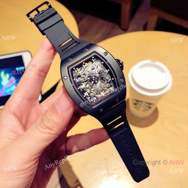 Richard Mille Knock off RM 17-01 Watches Black Case White Rubber Strap Richard Mille Knock off RM 17-01 Watches Black Case White Rubber Strap