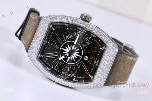 Franck Muller Vanguard Replica Watch SS Iced Out Gray Dial Franck Muller Vanguard Replica Watch SS Iced Out Gray Dial