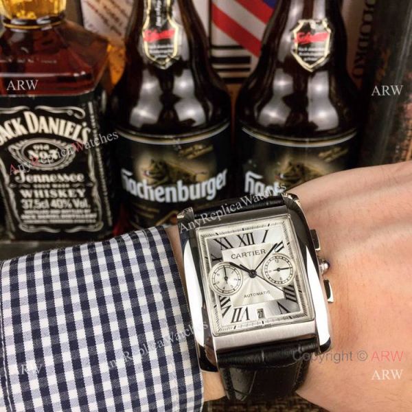 New Copy Cartier Tank Francaise watch SS Diamond Black Leather Band New Copy Cartier Tank Francaise watch SS Diamond Black Leather Band