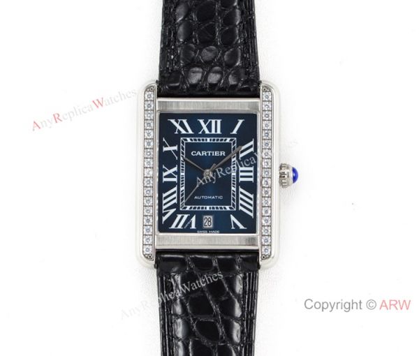 (ER) Grade 1A SwissTank Solo Cartier Watch Copy SS Black Roman Face (ER) Grade 1A SwissTank Solo Cartier Watch Copy SS Black Roman Face