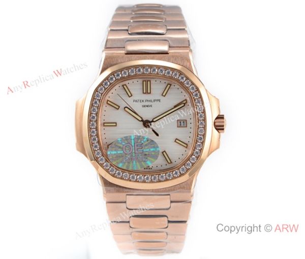 OE Factory Patek Philippe 5713G Nautilus Watches Copy Rose Gold Diamond bezel OE Factory Patek Philippe 5713G Nautilus Watches Copy Rose Gold Diamond bezel