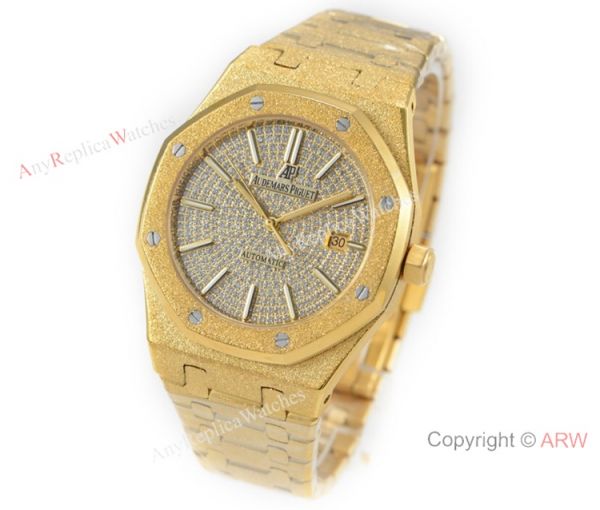 N9 Factory Audemars Piguet Royal Oak Frosted Gold Swiss 3120 Watch w-Diamond N9 Factory Audemars Piguet Royal Oak Frosted Gold Swiss 3120 Watch w-Diamond