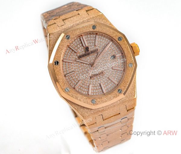 N9 Factory Swiss 3120 Audemars Piguet Frosted Rose Gold Watch Diamond Dial N9 Factory Swiss 3120 Audemars Piguet Frosted Rose Gold Watch Diamond Dial