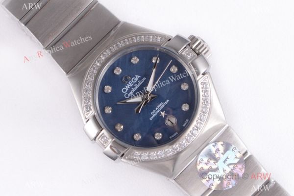 Swiss Grade Omega Constellation 27mm Watch Diamond Bezel Blue MOP Face Swiss Grade Omega Constellation 27mm Watch Diamond Bezel Blue MOP Face