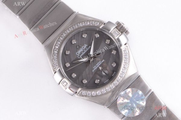 Swiss Replica Omega Constellation 316L Steel Grey Mop Dial Watch Lady Swiss Replica Omega Constellation 316L Steel Grey Mop Dial Watch Lady