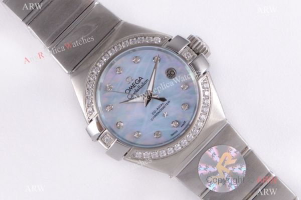 Swiss Replica Omega Constellation Stainless Steel Blue MOP Dial Watch 27mm Swiss Replica Omega Constellation Stainless Steel Blue MOP Dial Watch 27mm