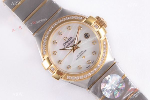 Swiss Copy Omega Constellation 27mm 2-Tone White Mother of Pearl Dial Watch Swiss Copy Omega Constellation 27mm 2-Tone White Mother of Pearl Dial Watch