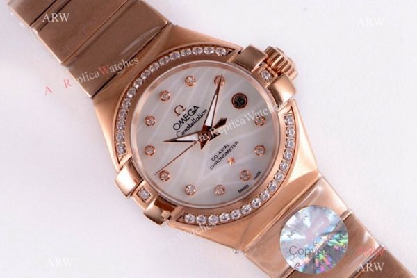 Swiss Replica Omega Constellation Rose Gold Diamond 27mm Watch 2019 New Swiss Replica Omega Constellation Rose Gold Diamond 27mm Watch 2019 New