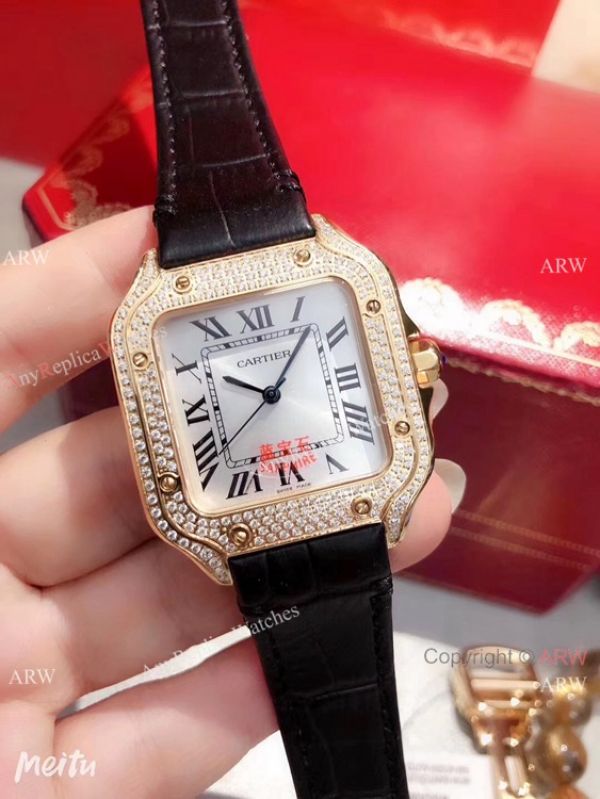 New Cartier Santos 100 Diamond Replica Watch Yellow Gold Diamond New Cartier Santos 100 Diamond Replica Watch Yellow Gold Diamond