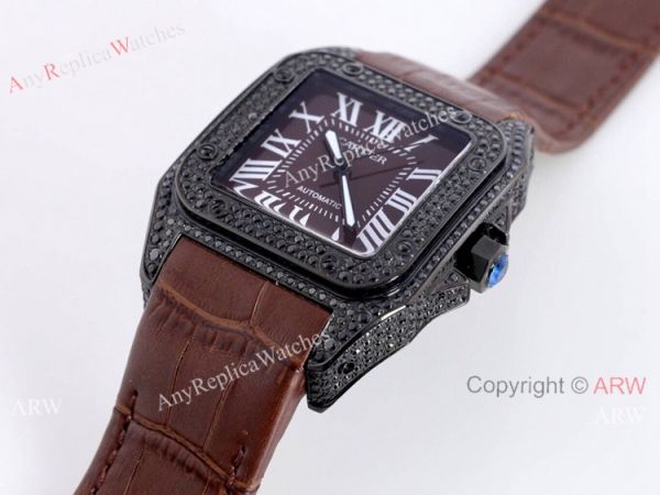 AAA Copy Cartier Santos De Iced Out Brown Dial Automatic Wrist AAA Copy Cartier Santos De Iced Out Brown Dial Automatic Wrist