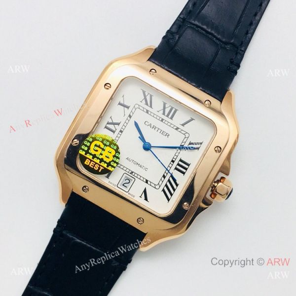 (GB) Swiss Replica Cartier Santos Rose Gold Mens Watch 9015 Movement (GB) Swiss Replica Cartier Santos Rose Gold Mens Watch 9015 Movement