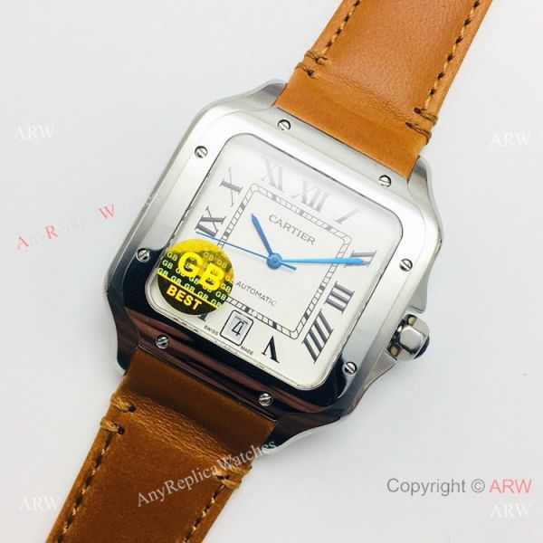 (GB) SWISS Replica Cartier Santos De SS Brown Leather Strap Watch (GB) SWISS Replica Cartier Santos De SS Brown Leather Strap Watch