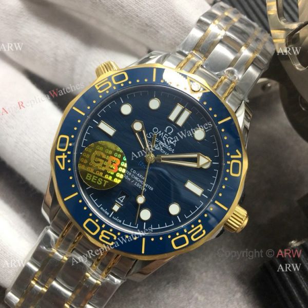 GB Factory Seamaster Diver 300M James Bond Replica Watch 2-Tone Blue Ceramic Omega 8800 Movement GB Factory Seamaster Diver 300M James Bond Replica Watch 2-Tone Blue Ceramic Omega 8800 Movement