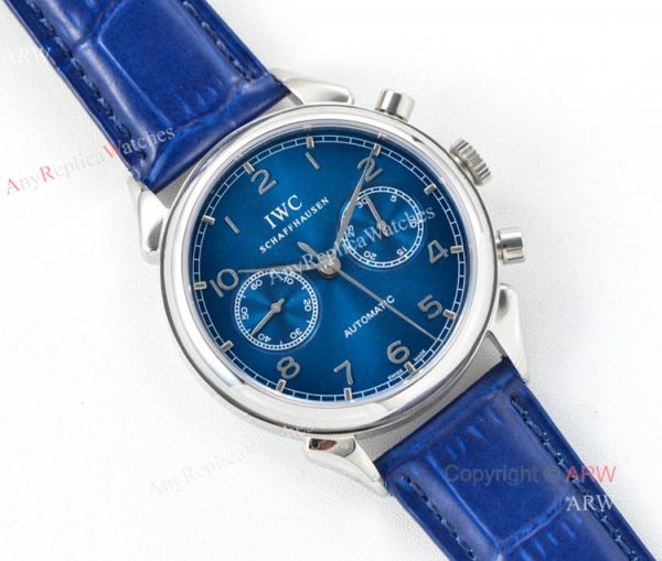 Swiss 7750 IWC Schaffhausen Portuguese Replica Watch SS Blue Leather Strap Swiss 7750 IWC Schaffhausen Portuguese Replica Watch SS Blue Leather Strap