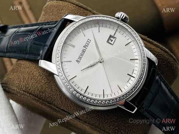 NEW! Swiss Replica Audemars Piguet Jules Audemars Watch 41mm Diamond Bezel Rose Gold Markers NEW! Swiss Replica Audemars Piguet Jules Audemars Watch 41mm Diamond Bezel Rose Gold Markers