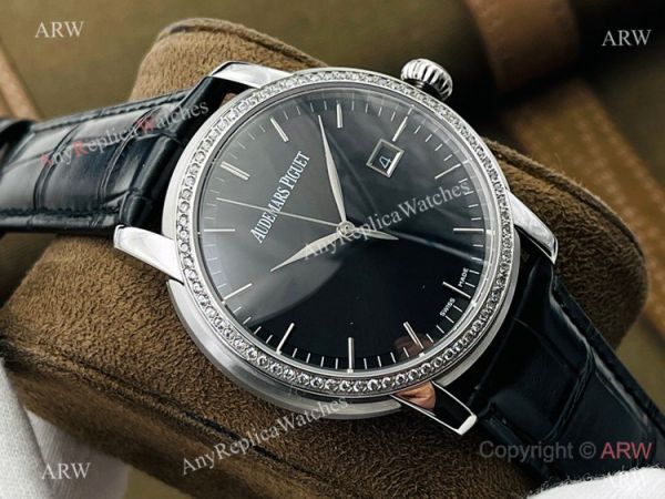 NEW! Swiss Replica Audemars Piguet Jules Audemars Watch 41mm Black Dial Diamond Bezel NEW! Swiss Replica Audemars Piguet Jules Audemars Watch 41mm Black Dial Diamond Bezel