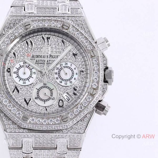 New Replica Audemars Piguet Royal Oak Full Iced Out Watch SS Arabic Scripts Dial New Replica Audemars Piguet Royal Oak Full Iced Out Watch SS Arabic Scripts Dial