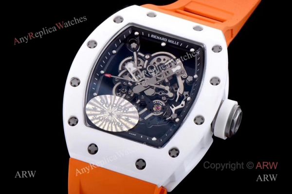 KV Factory Swiss Replica Richard Mille Bubba Watson RM 055 White Ceramic Automatic Watch Orange Rubber Band KV Factory Swiss Replica Richard Mille Bubba Watson RM 055 White Ceramic Automatic Watch Orange Rubber Band