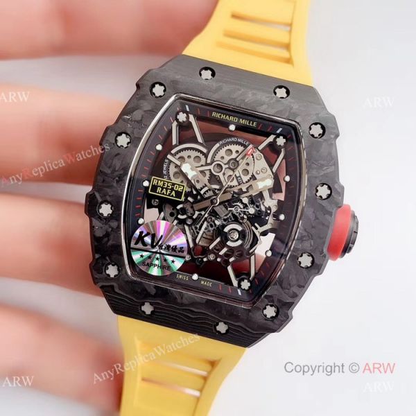 KV Factory New Replica Richard Mille RM035-02 Carbon Watch With Yellow Rubber Strap KV Factory New Replica Richard Mille RM035-02 Carbon Watch With Yellow Rubber Strap