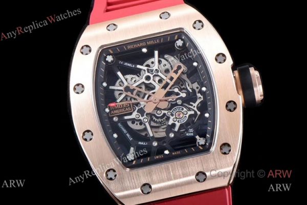 KV Factory Replica Richard Mille RM035 Americas Rose Gold Watch With Red Rubber Band KV Factory Replica Richard Mille RM035 Americas Rose Gold Watch With Red Rubber Band