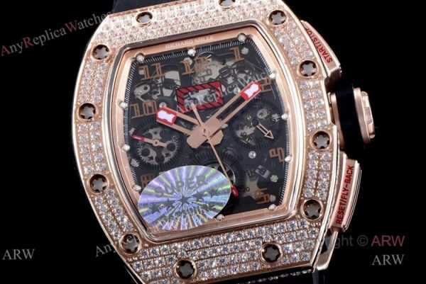 Richard Mille RM011 Rose Gold Diamonds KV Factory Replica Chronograph Watch Richard Mille RM011 Rose Gold Diamonds KV Factory Replica Chronograph Watch