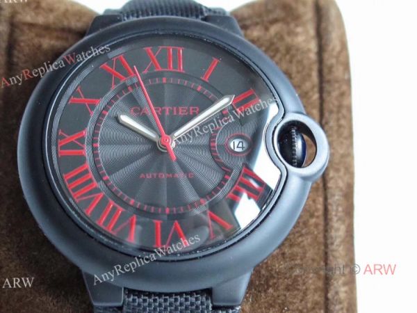 TW Factory Faux Cartier Ballon Bleu 42mm All Black Watch With Red Markers TW Factory Faux Cartier Ballon Bleu 42mm All Black Watch With Red Markers