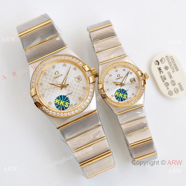 Swiss Quality Omega Constellation Double Eagle Couple Watch 2-Tone Rose Gold Diamond Bezel Swiss Quality Omega Constellation Double Eagle Couple Watch 2-Tone Rose Gold Diamond Bezel