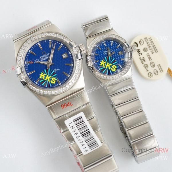 Swiss Quality Omega Double Eagle Couple Watches Blue Dial Diamond Bezel Citizen 8215 Movement Swiss Quality Omega Double Eagle Couple Watches Blue Dial Diamond Bezel Citizen 8215 Movement