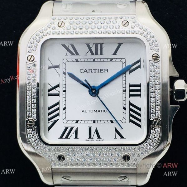 BV Factory 1:1 Copy Ladies Cartier Santos De Cartier Silver Diamond Watch BV Factory 1:1 Copy Ladies Cartier Santos De Cartier Silver Diamond Watch