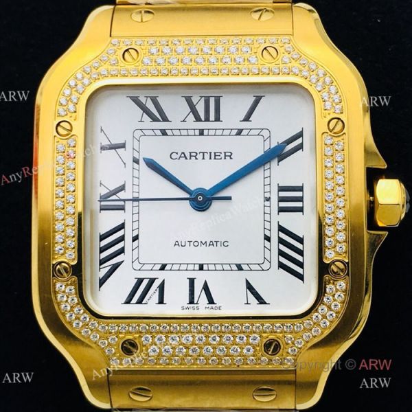 BV Factory 1:1 Replica Ladies Cartier Santos De Cartier All Gold Diamond Watch BV Factory 1:1 Replica Ladies Cartier Santos De Cartier All Gold Diamond Watch