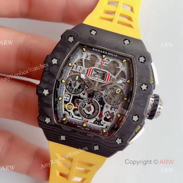 KV Factory V2 Upgraded Carbon Richard Mille RM011 Yellow Rubber Band Replica Watches For Sale KV Factory V2 Upgraded Carbon Richard Mille RM011 Yellow Rubber Band Replica Watches For Sale