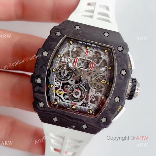 KV Factory V2 Upgraded Carbon Richard Mille Skeleton RM011 White Rubber Band Replica Watches KV Factory V2 Upgraded Carbon Richard Mille Skeleton RM011 White Rubber Band Replica Watches