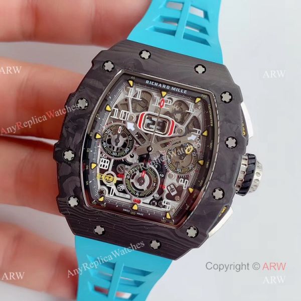 KV Factory V2 Upgraded Knockoff Richard Mille RM011 Carbon Watch With Blue Rubber Bracelet KV Factory V2 Upgraded Knockoff Richard Mille RM011 Carbon Watch With Blue Rubber Bracelet
