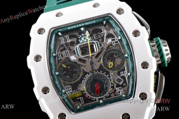 KV Factory Knockoff Richard Mille Green Rubber White Ceramic Replica Watch RM11-03 KV Factory Knockoff Richard Mille Green Rubber White Ceramic Replica Watch RM11-03