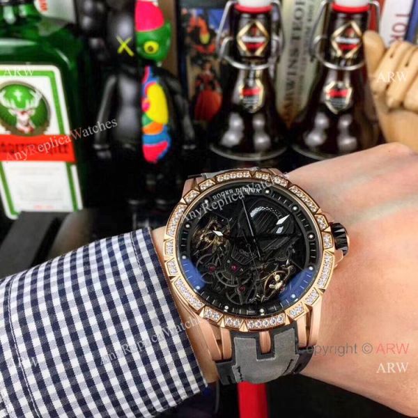 Copy Roger Dubuis Excalibur Automatic Skeleton SS Diamond Watch Gray Gummy Strap Copy Roger Dubuis Excalibur Automatic Skeleton SS Diamond Watch Gray Gummy Strap