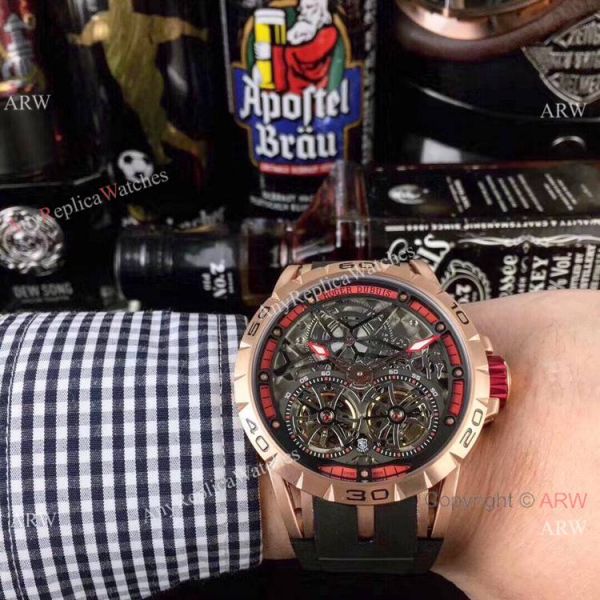 Replica Roger Dubuis Excalibur Double Flying Tourbillon Watches Black Skeleton Dial Rose Gold Replica Roger Dubuis Excalibur Double Flying Tourbillon Watches Black Skeleton Dial Rose Gold