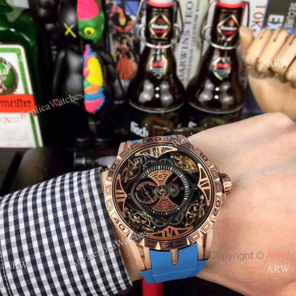Copy Roger Dubuis Excalibur Quatuor Men Watches Red Rubber Strap Rose Gold Case Copy Roger Dubuis Excalibur Quatuor Men Watches Red Rubber Strap Rose Gold Case