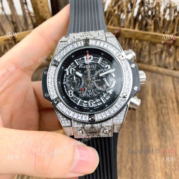 Best Quality Hublot Big Bang Unico Sapphire Iced Out Watches Blue Rubber Strap Best Quality Hublot Big Bang Unico Sapphire Iced Out Watches Blue Rubber Strap