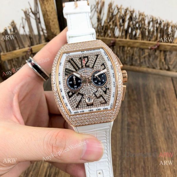 Copy Franck Muller Vanguard Chronograph Rose Gold Iced Out Watch 44mm Copy Franck Muller Vanguard Chronograph Rose Gold Iced Out Watch 44mm