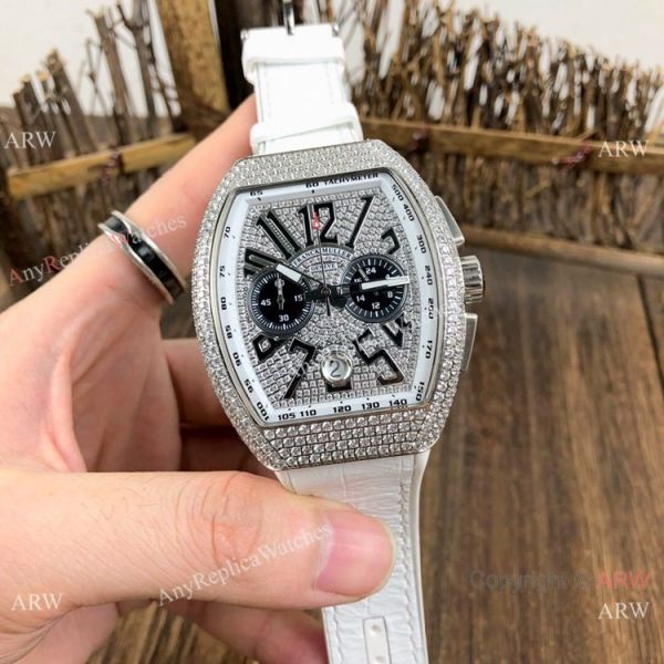 Copy Franck Muller Vanguard Chronograph Iced Out Watches Blue Gummy Strap Copy Franck Muller Vanguard Chronograph Iced Out Watches Blue Gummy Strap