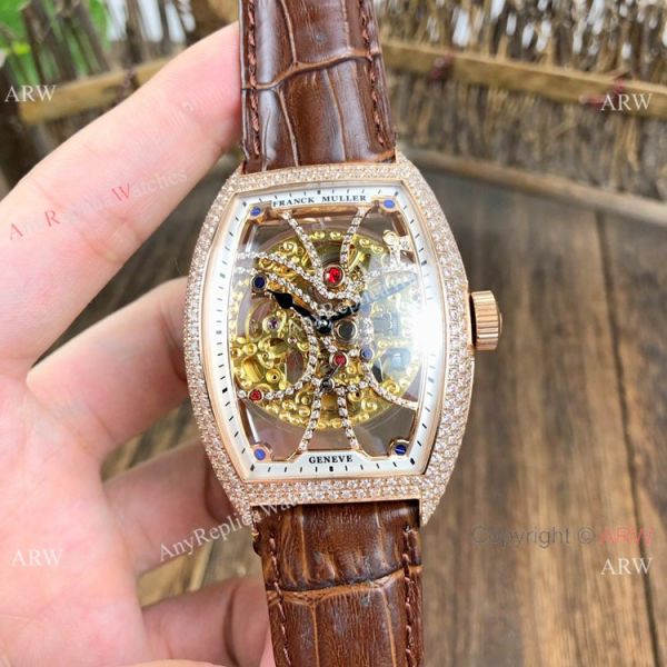 Franck Muller Cintree Curvex Skeleton Rose Gold Diamond Watches Best Replica Franck Muller Cintree Curvex Skeleton Rose Gold Diamond Watches Best Replica