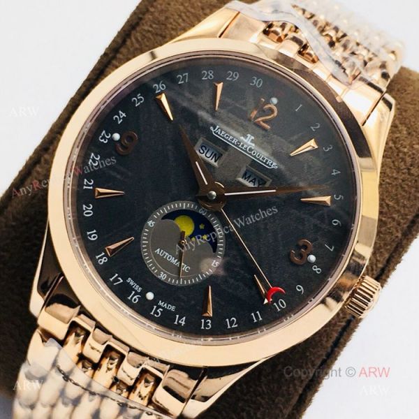(JLF) Replica Jaeger Lecoultre Master Ultra Thin Moon Black Dial Rose Gold Watch (JLF) Replica Jaeger Lecoultre Master Ultra Thin Moon Black Dial Rose Gold Watch