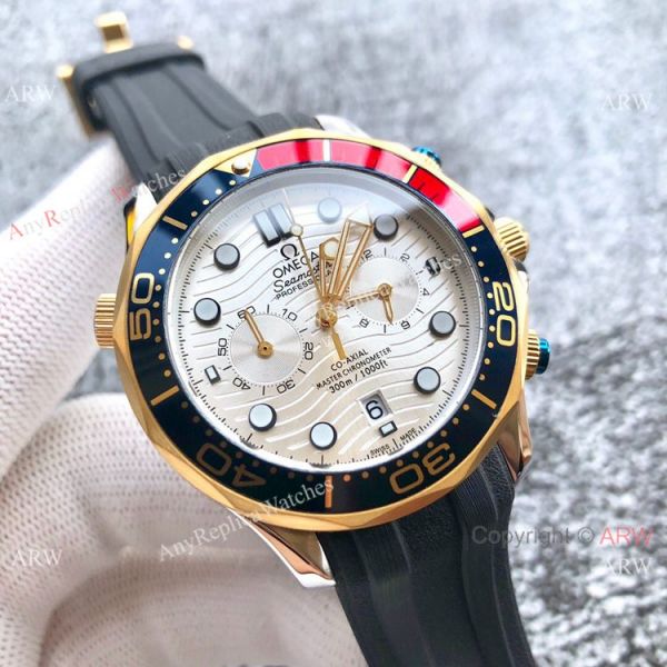Replica Omega Seamaster 300m Watches Two Tone Blue Chronograph Omega Clone Watch Replica Omega Seamaster 300m Watches Two Tone Blue Chronograph Omega Clone Watch